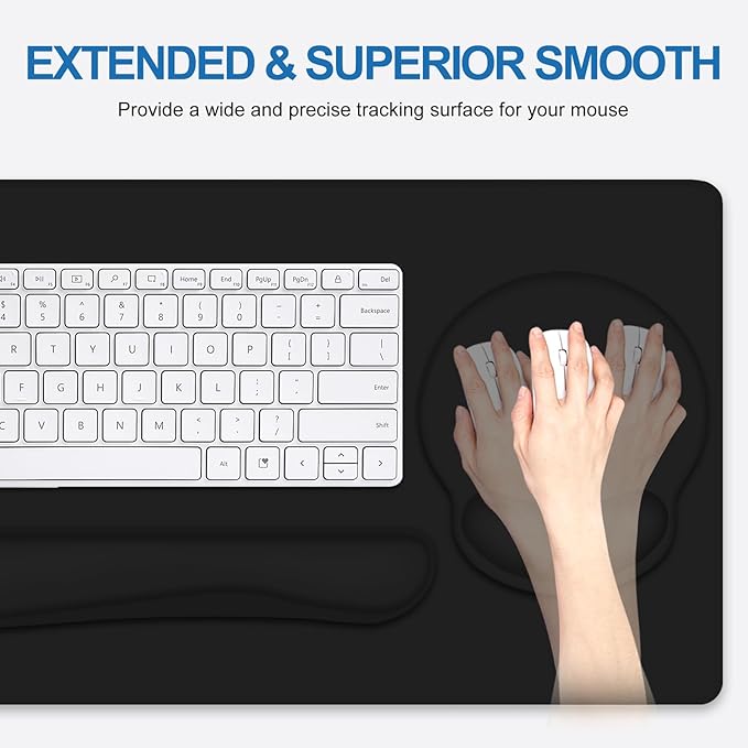 Mouse Pad Desk Pad Protector Keyboard Wrist Rest + Mousepad Wrist Rest +Coaster Large Gaming Mouse Pad for Computer Keyboard Desks Laptop XXL Desk Mat Writing Pad for Office and Home Cool Black