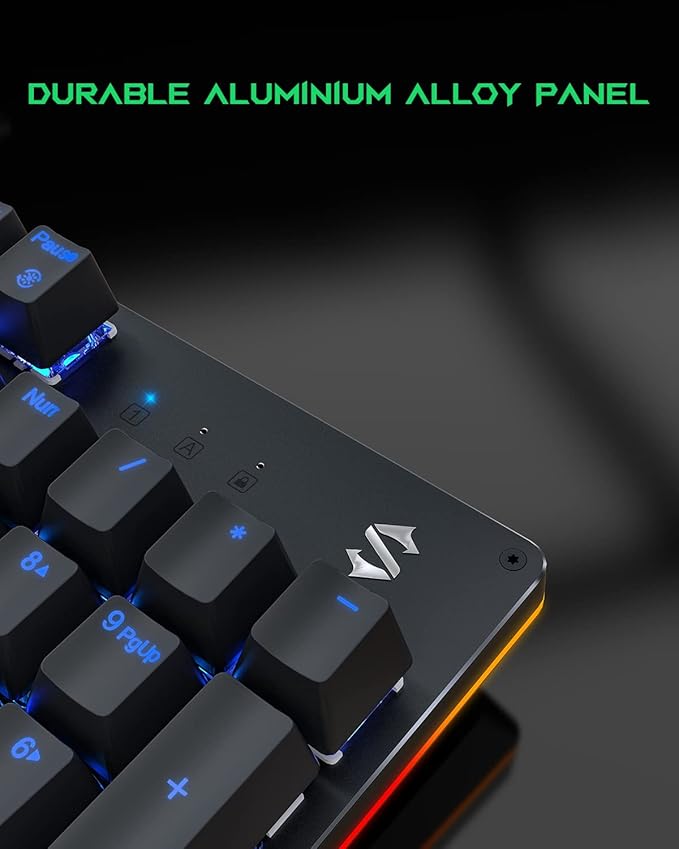 Black Shark RGB Mechanical Gaming Keyboard LED Backlit Wired Keyboard with Red Switches Fully Programmable Anti-Ghosting 104 Keys for Desktop PC Sixgill K2