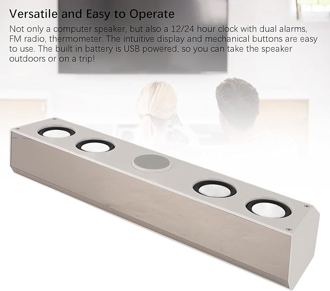 Goshyda Bluetooth Computer Speakers for PC Desktop Gaming PC Sound Bar 3.5mm Wired USB Powered HiFi Stereo Sound FM Radio 12/24 Hour Clock with Dual Alarms (White)