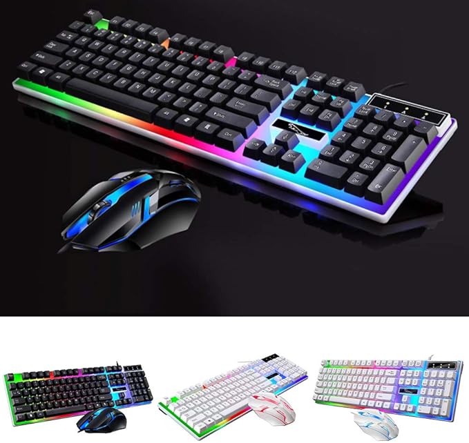 Arinda Wired Gaming Keyboard and Mouse Set Colorful LED Backlit USB Gaming Keyboard Mouse for Laptop PC Gamers