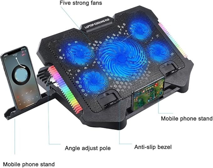 Laptop Cooling Pad Laptop Coolers for Notebook Gaming Fan Stable Stand Adjustable with 2 USB Port and Phone Holder
