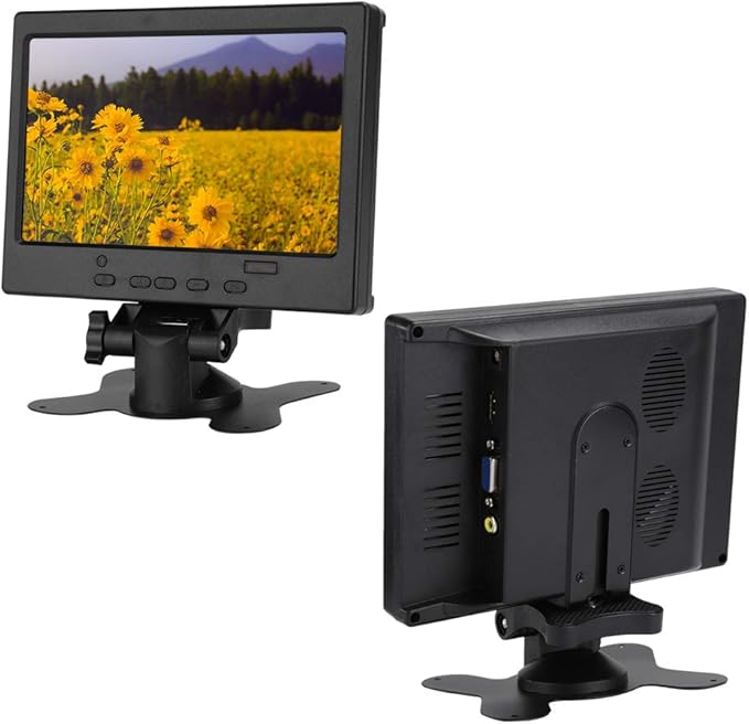 Hilitand 7 inch LCD Monitor 16:9 800:1 1024x600 250cd/m² LED Backlight Widescreen 1080P HD Monitor Mini Screen w/SpeakerSupport HDMI/VGA/AVfor/Car Display/CCTV(US)
