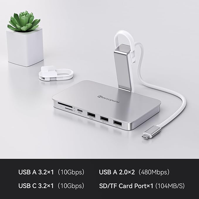 Minisopuru iMac Accessories for i Mac M1/M3/M4 USB C Hub for iMac2021/2023/2024 with USB A/C 10Gbps SD/TF iMac Adapter Compatible with iMac24 inch and Studio Display 27 Inches Silver.