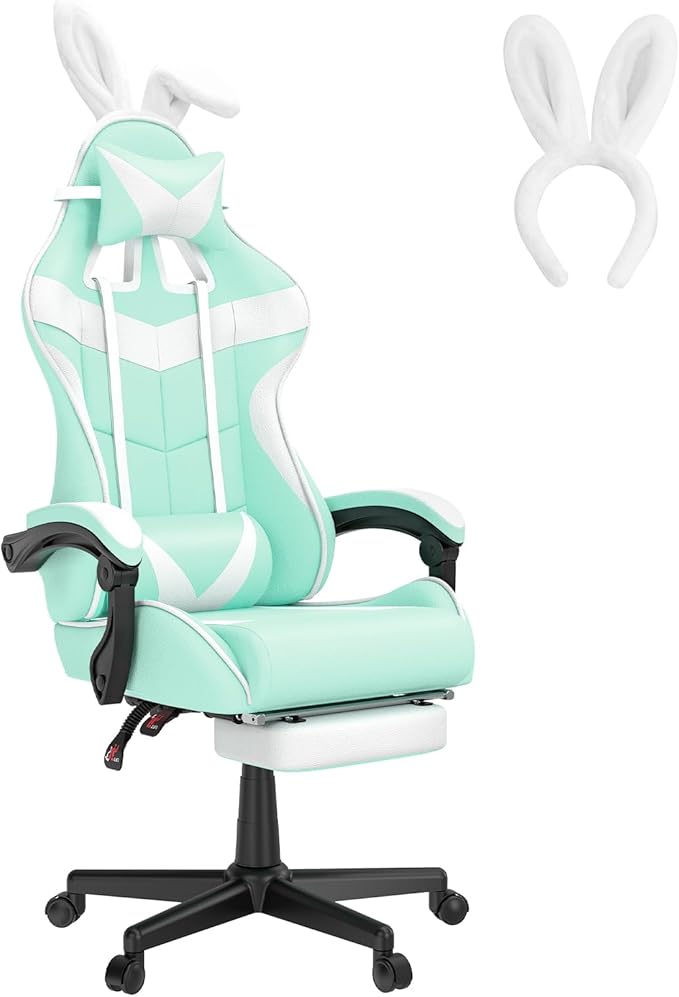 Huracan Gaming Computer Chair with Footrest Adjustable Video Game Chairs for Adults Heavy Duty Office Chair with Headrest and Lumbar Support Light Green