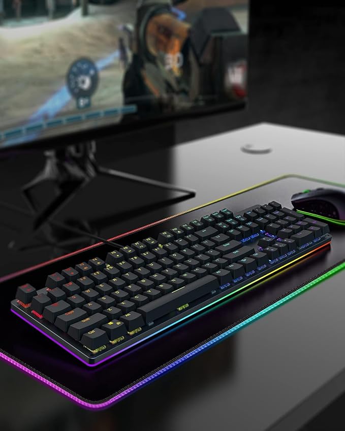 Black Shark RGB Mechanical Gaming Keyboard LED Backlit Wired Keyboard with Red Switches Fully Programmable Anti-Ghosting 104 Keys for Desktop PC Sixgill K2