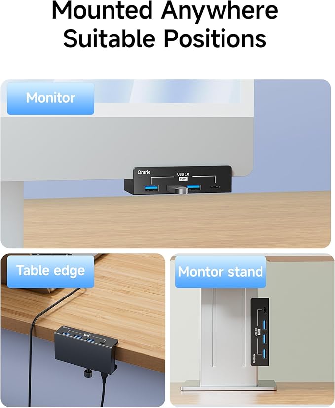 USB Hub 3.0 5Gbps Clamp USB Hub for Desk/Monitors with Extra Power Supply Port 3 USB-A Data Ports USB-C Data Port for iMac Pro/iMac (Black)