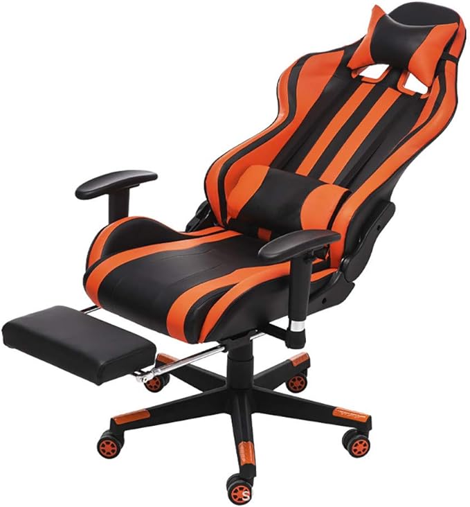 Computer Gaming Chair with Footrest Game Seat Internet Cafe Racing Competitive Office Computer Chair Home Recliner Adjustable Chair Headrest and Lumbar Support E-Sports Swivel ChairOrange