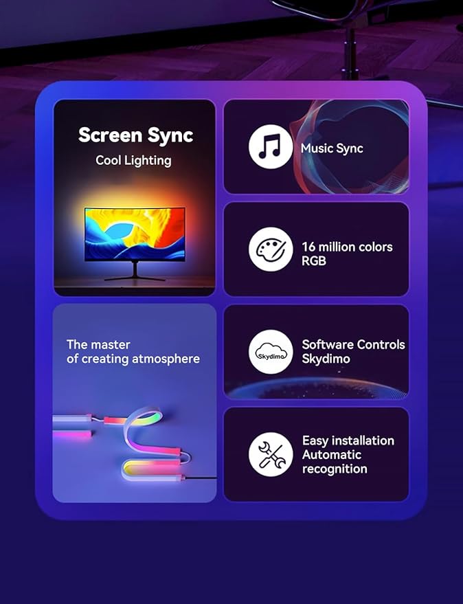 RGB Backlight for PC &amp Mac LED Strip Light Sync with Screen Color or Music Stick to The Edge of Your Desk LEDs for Desk Gaming USB Port Software Control 7.88ft / 2.4m