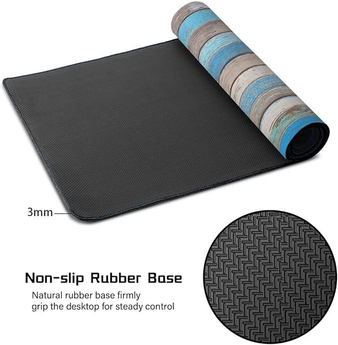 Beach Wood Blue Large Mouse Pad Gaming Mousepad Desk Mat for Desktop Computer Keyboard Waterproof Mouse Mat Desk Pad with Non-Slip Base for Game School Office Home 35.4 x 15.7