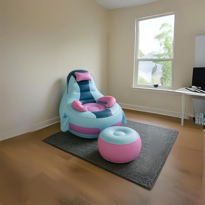 Inflatable Gaming Chair for Kids – Supports Up to 300 lbs Includes Air Pump Cup Holder 2 Pockets – Durable Bean Bag Seat Comfy Kids Gaming Chair &amp Top Gamer Chairs for Kid Room