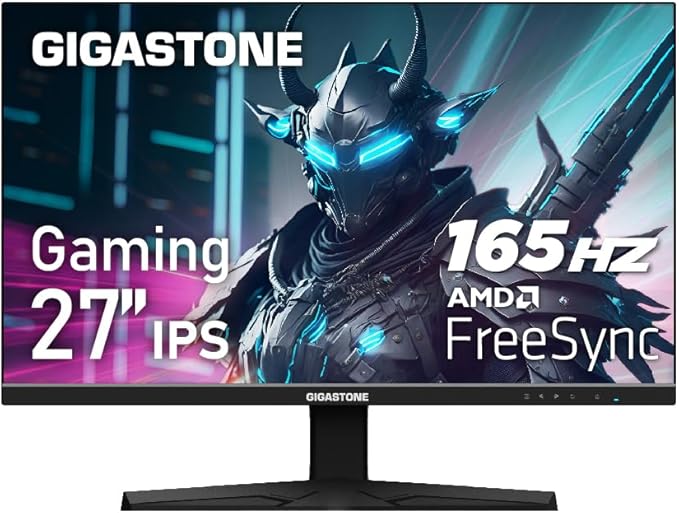 Gigastone 27 inch IPS LED Back Light Gaming Monitor 165Hz FHD 1920 x 1080 178° Wide View Frameless PC Monitor Built-in Speakers FreeSync Eye Care Technology Ergonomic Tilt VESA MountDPHDMI