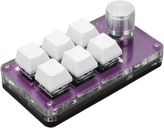 6 Fully Programmable One Handed Mechanical KeyboardType C USB Wired Numeric Keypad Mini Keypad with Knob 6 Key Mini Mechanical Gaming Keyboard Custom Knob KeyPad for Windows Linux