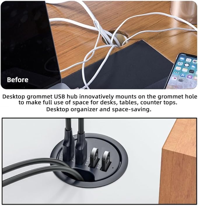 CY USB 3.0 Hub 4 Port USB 60mm Desk Grommet Splitter Dock Station Interface 5Gbps for Desktop PC
