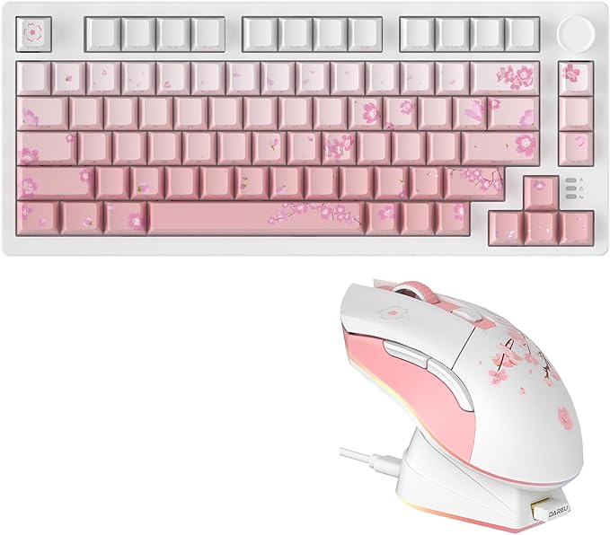 DAREU EK75PRO Sakura Pink Wireless Mechanical Gaming Keyboard and Wireless Gaming Mouse with Charging Dock Combo(HiFi Dream Switch)