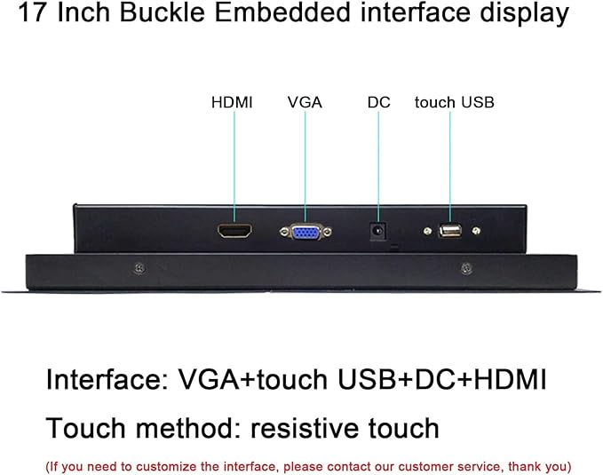 1pc 10 12 15 17 Inch Buckle Embedded Industrial Monitor Resistive Touch Screen with HDMI Touch USB Interface Display 1024 * 768(17 inch HDMI USB)