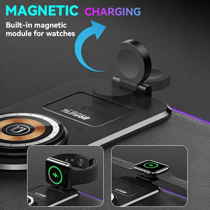 HomeBeyond RGB Gaming Mouse Pad Wireless Charging Mouse Mat Fast Charging for Phones Earbuds &amp Apple Watch 15 Dynamic Lighting Modes 31.5''x11.8'' Large Keyboard Pad with Magnetic Phone Holder