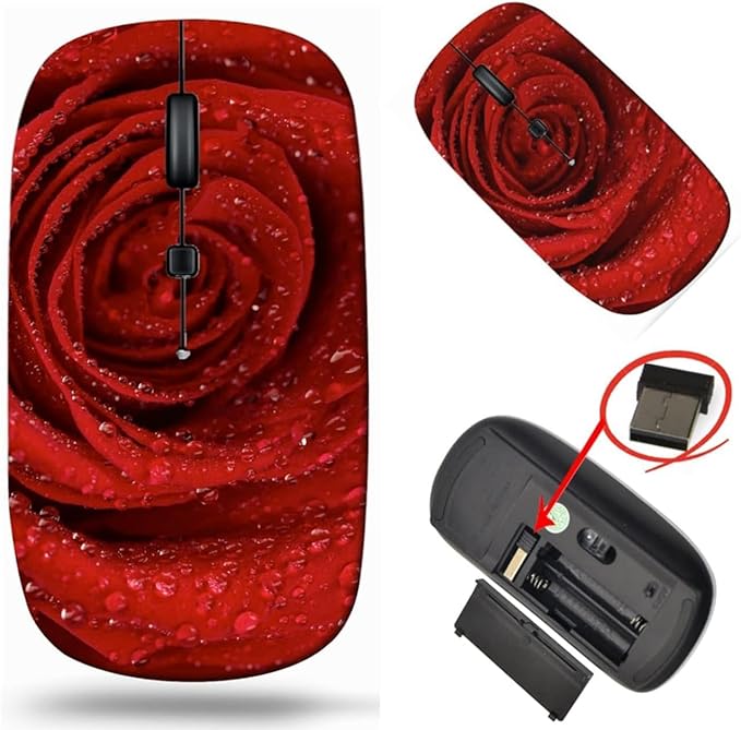 maizi Mouse Chromebook Laptop PC Notebook Mice 20307678 red Rose with Water d 2.4G Lightweight with USB Receiver Printed in USA