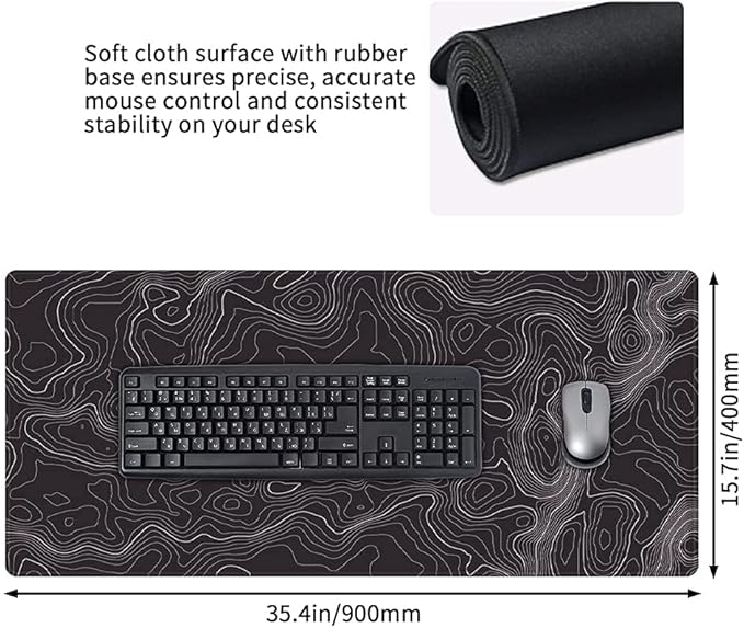 keepcute Topographic Desk Mat Non-Slip Gaming Mouse Pad 35.4 x 15.7 in