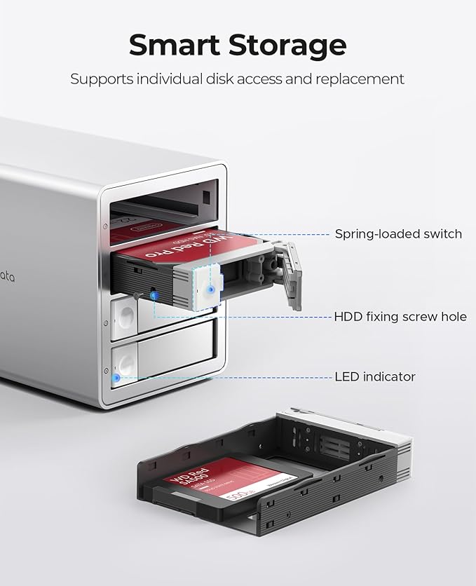 ORICO 4-Bay Hard Drive Enclosure USB 3.2 Gen 2 Aluminum DAS Enclosure USB-C Expansion Max Up to 264TB 3.5-Inch HDD 150W Power Supply - 9948C3