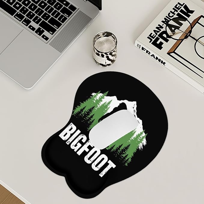 Mousepad Bigfoot Forest and Mountains Sasquatch Ergonomic Wrist Support Non-Slip Base Mouse Mat with Wrist Rest Computer Mousemat for Desk Work Accessories Pad