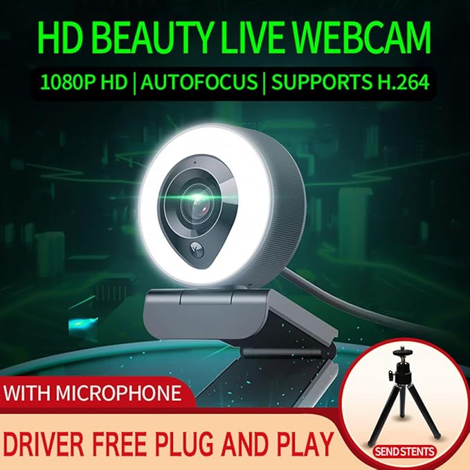 Veemoon 4k High Definition Webcam with Auto-Focusing USB Computer Camera and Built-in Mic for Live Streaming Video Conferencing and Vlogging with Fill-in Light