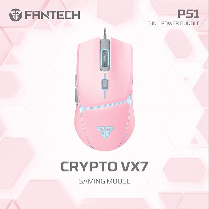 FANTECH Wired Gaming Keyboard and Mouse Set Over-Ear Headphone and Headset Stand Gaming Mouse Pad Wired RGB Rainbow Mice PC Beginner Gamer Basic 5 in-1 forPCLaptopXbox Pink