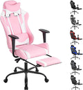 Gaming Chair Ergonomic Office Chairs PU Leather High-Back Computer Chair with Footstool and Lumbar Support360°Swivel Game Chairs with Headrest for Office &amp GamingBlack (Pink)