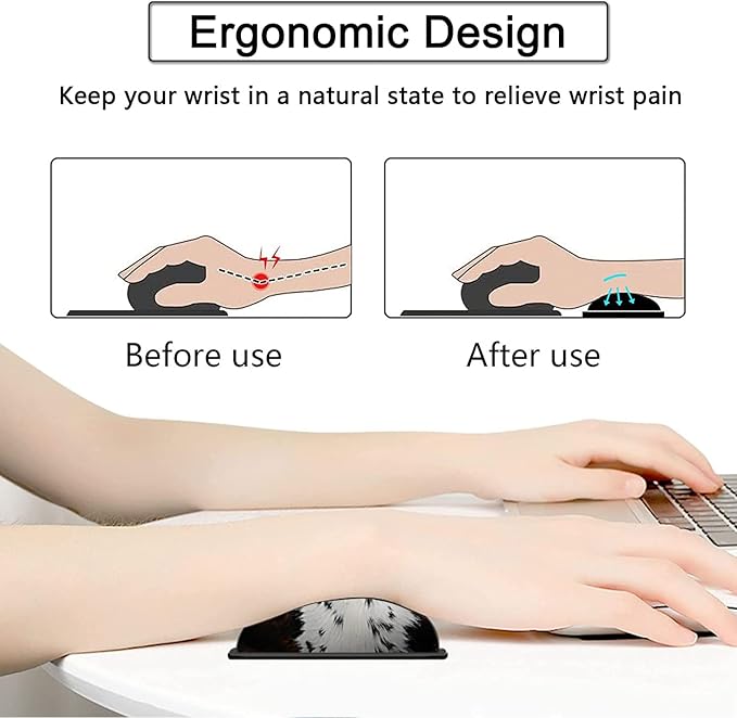Large Gaming Mouse Pad 31.5x11.8 in Extended Computer Mouse Mat with Non-Slip PU Base Ergonomic Memory Foam Keyboard Wrist Rest for Work &amp Gaming Black and White Cow Fur Office Desk Pad