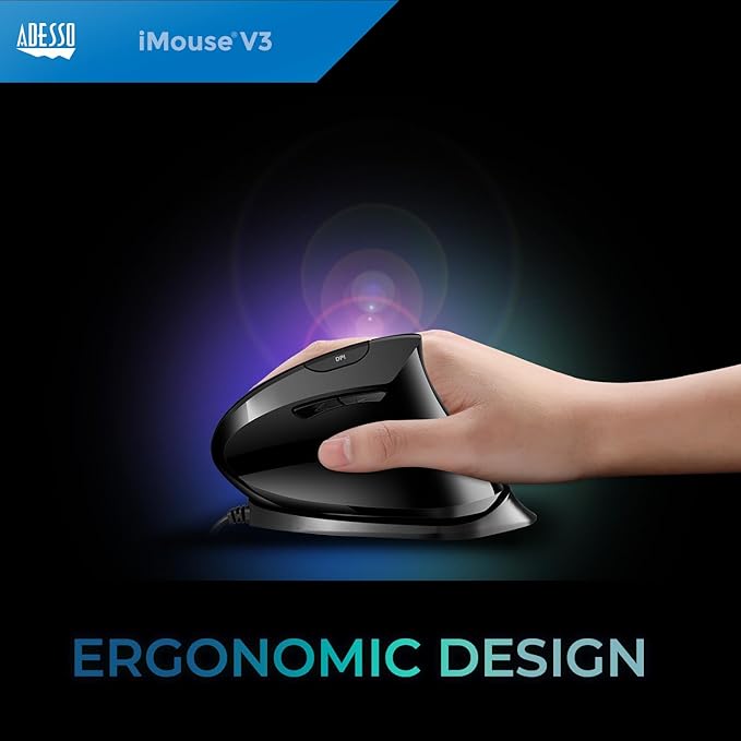 Adesso iMouse V3-TAA USB Adjustable Wrist Angle Vertical Ergonomic Mouse Made in Taiwan (TAA Compliant)