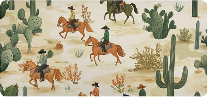 Mouse Pad Desk Mat Leather Desk Pad Large Gaming Desk Cover Protector Mat for Keyboard Computer Laptop Office Waterproof 47.2 x 23.6 Inch Cute Cacti Desert Cowboys Horses