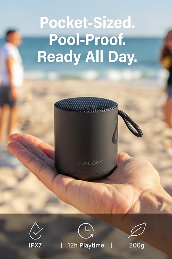 Portable Mini2 Bluetooth Speaker Wireless Portable Speaker with Deep Bass IPX7 Waterproof TWS Stereo Pairing Built-in Mic Small Speaker for Shower Outdoor Travel Black