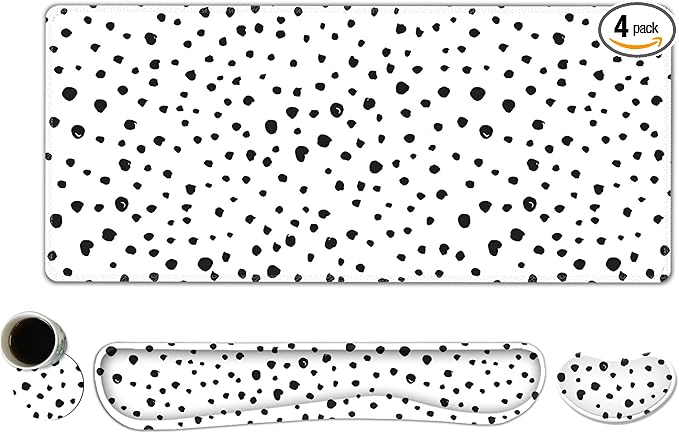 ToLuLu Extended Gaming Mouse Pad Memory Foam Ergonomic Keyboard Mouse Wrist Rest Support Set Large Desk Mat with Stitched Edges Non-Slip Base Mousepad for Home Office Game and Study Polka Dots