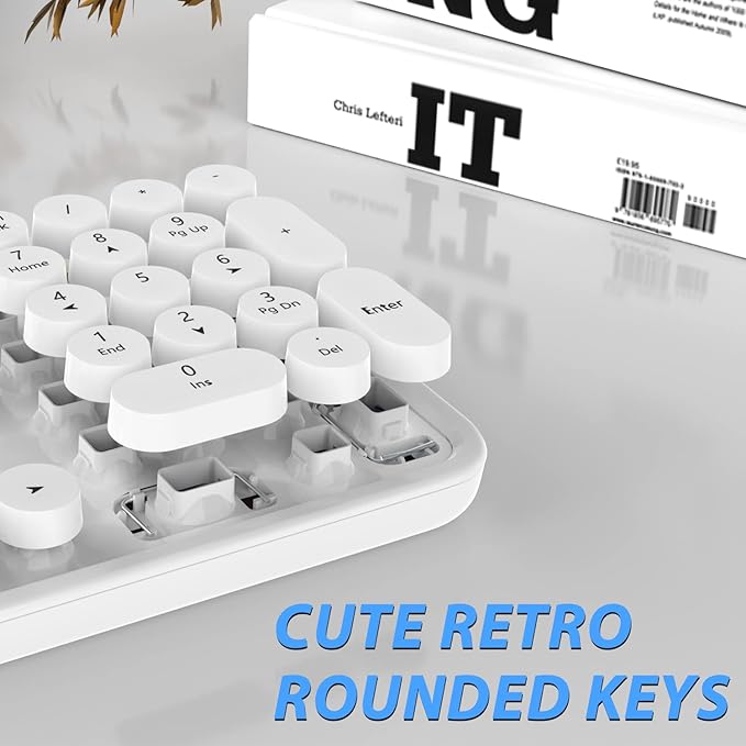 Wireless Keyboard Mouse Combo 104 Keys Cute White Keyboard with Number Pad &amp Mouse for Windows Computer PC Notebook Laptop (White)
