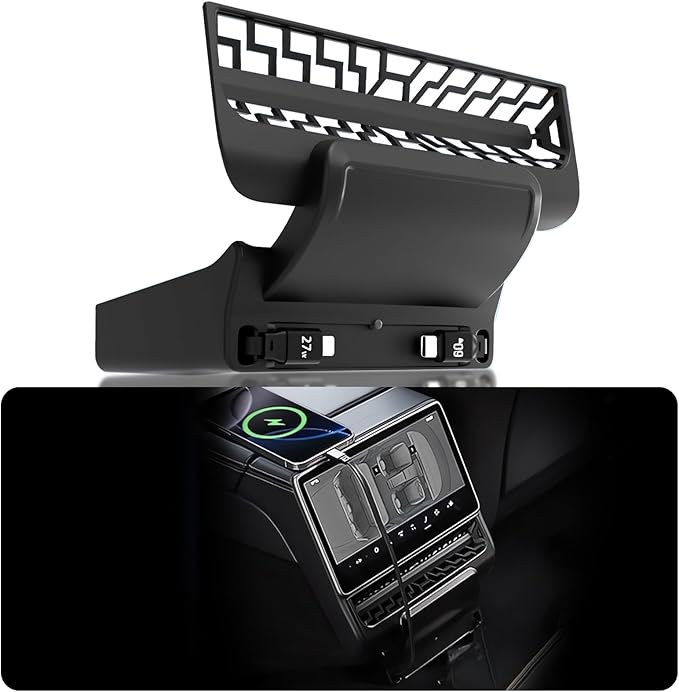 USB Hub for Tesla Model Y Juniper 2025 2026 Model 3 Highland 2024 2025 87W Multi Port Center Console Fast Charger Rear Vent Air Outlet Expansion Cover Docking Station with Retractable Cables