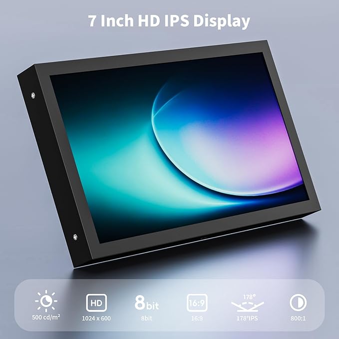 7 Inch Mini Monitor HDMI Portable Vga Monitor with AV BNC 1024×600 LCD Screen with Built-in Speakers 178° View Angle IPS Multi-Function Mini Small Display for Raspberry Pi PC/TV/DVD/CVBS