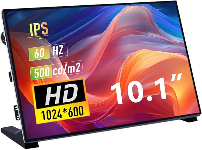 GeeekPi 10.1 Inch LCD Screen for Raspberry Pi 1024x600 IPS LCD Display HDMI Portable Monitor for Raspberry Pi 5/Pi 4B/3B+/3B/B+/Zero/400 Win11/10/8/7 Free Driver (Non-Touch)