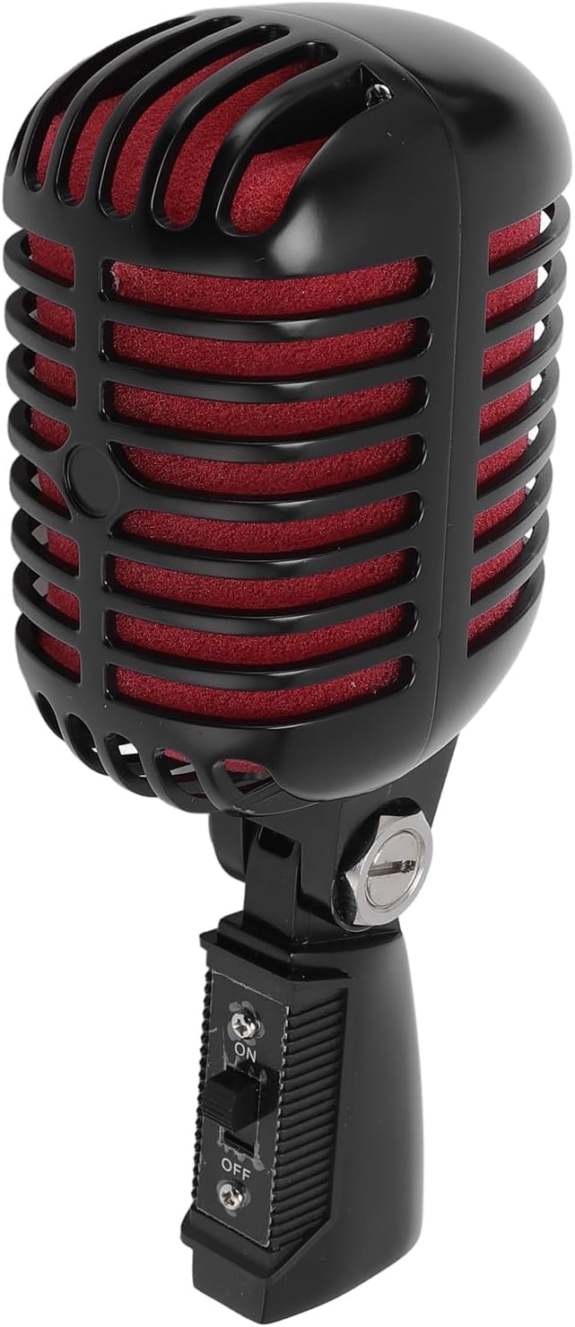 Vintage Retro Old School Microphone Dynamic Microphone Retro Cardioid Pickup Angle Adjustable Mic for Stage Performance KTV (Black)