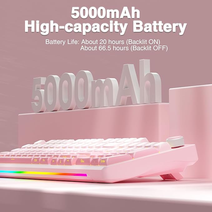 AULA S98 Pro Wireless Mechanical Keyboard with Screen &amp Knob2.4GHz/USB-C/BT5.0 Hot Swappable Pink Creamy KeyboardPre-lubed Linear SwitchesSide Printed PBT KeycapsRGB Backlit Gaming Keyboards