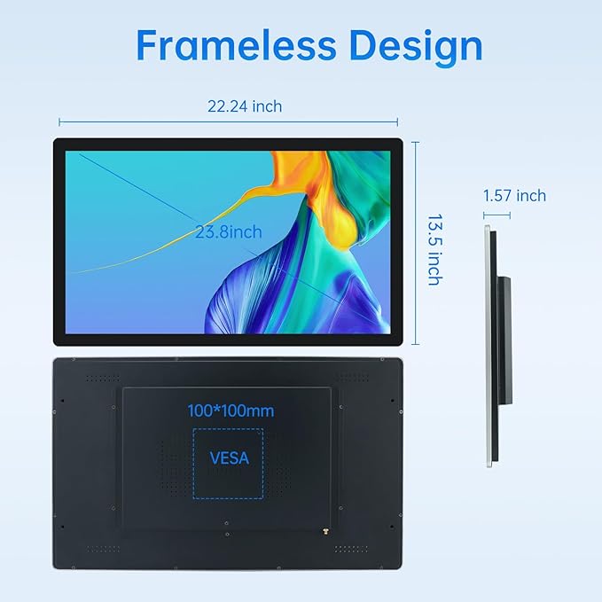 23.8-inch Android 12 POS Touchscreen Monitor with Stand16:9 Display 1920 x 1080PWiFi &amp BTBuilt-in SpeakersRK3588 8GB RAM &amp 128GB ROMSuitable for Restaurant RetailBar &amp Small Busines