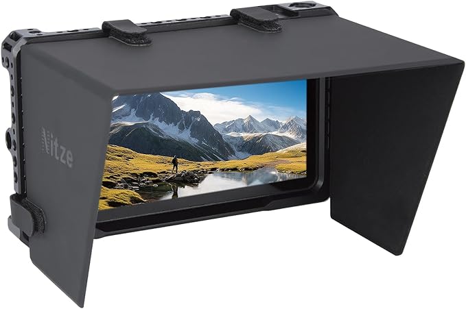 Nitze Cage for PortKeys LH7P / LH7H 7 Monitor with Built-in NATO Rail and PU Leather Sunhood - JT-I03B