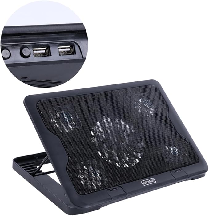 Laptop Cooling Pad with 5 Fans USB Cooler Stand Adjustable Angle Anti-Skid Heatsink Bracket for Notebooks and Laptops
