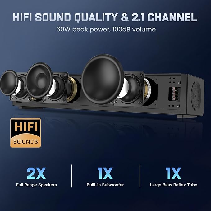 Wohome 2.1 Computer Speakers for Desktop PC Bluetooth 5.3 Computer Sound Bar with HiFi Sound 7 RGB Light Modes DC Powered Laptop Speakers with 3.5mm AUX-in/USB Connected for Game Music and Movie