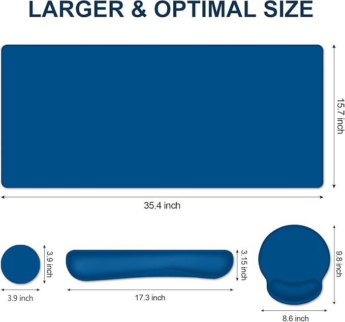 4 PCS Mouse Pad Desk Mat Protector Keyboard Wrist Rest + Comfortable Mouse Pad with Wrist Rest +Coaster Large Gaming Mousepad for Computer Laptop 35.4X 15.7 Deskpad for Office Home I Dark Blue