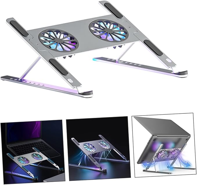 Aluminum Laptop Cooling Bracket Gear Height Adjustment Mute Fan Portable Detachable Laptop Lap Cooler