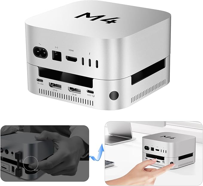 ACASIS 40Gbps Mac mini M4 Dock &amp Stand with Dual-Bay NVMe SSD Enclosure Aluminum DP Hub for Mac mini M4 and M4 Pro 2024 4K60Hz DP 3X10G USB A PD 30W SD/TF 4.0 Support Dual SSD B+M M-Key