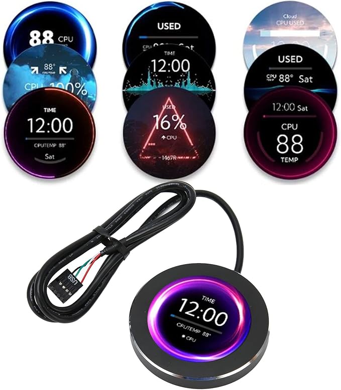 ASHATA 2.1 inch IPS Mini Round Screen AIDA64 PC CPU RAM HDD Data Monitor USB Screen Liquid Cooler Watercooler Screen 480x480 Dimmable 128MB for Desktop Chassis