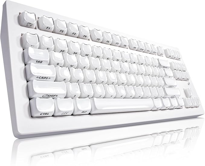 ZORNHER CG870 Wireless Mechanical Keyboard80% White Gaming Keyboard Creamy KeyboardCute Jelly Cat Clear Ceramic Jade KeycapsGirly Aesthetics Kitty KeyboardCreamy Sounding Linear Switches