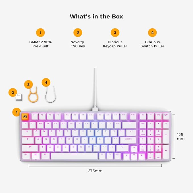 GLORIOUS GMMK 2 Small Gaming Keyboard Base- Barebones Kit- TKL Hot Swappable DIY White Mechanical Keyboard - Wired RGB Backlit- PC Setup Accessories- 65% White