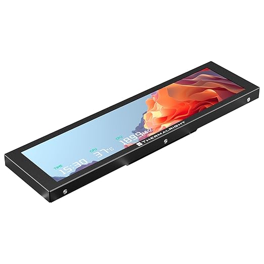 Trofeo Vision 9.16 LCD Real-Time PC Monitoring Screen 1920×480 Case Display USB Type-C Single Cable Hardware Stats and GIF Display for Desktop PC (Black)
