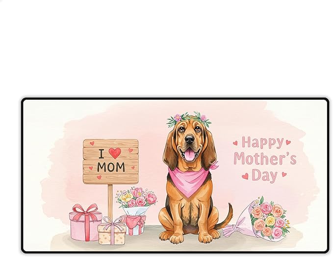 Happy Mother's Day Bloodhound Love Dog Mom Heart Flower Desk Mat Full Keyboard Mouse Pad Dog Lover Large Mousepad 12004